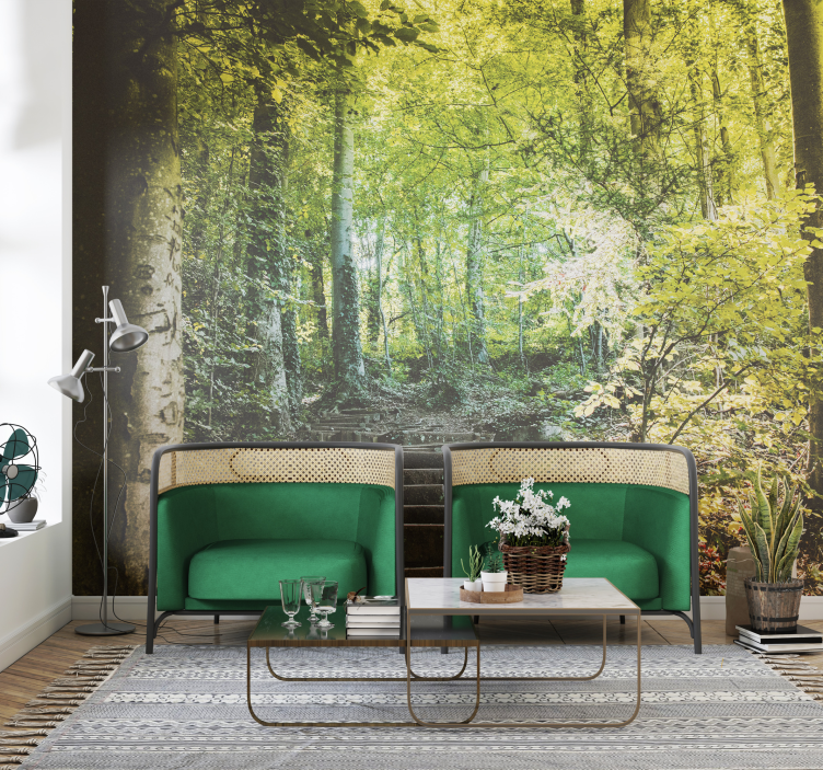 Woodland Path With Stairs Forest Wall Mural - TenStickers