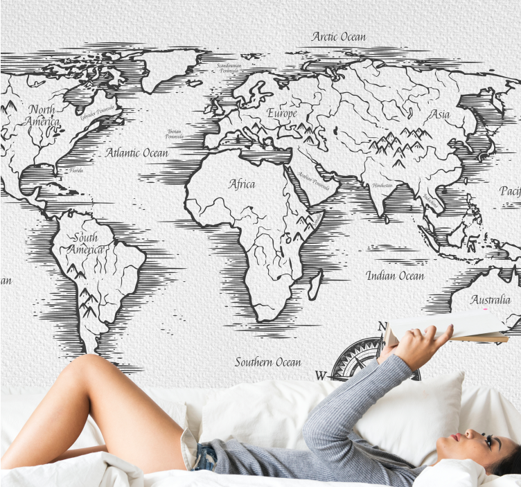 World map mural comprehensive global map - TenStickers