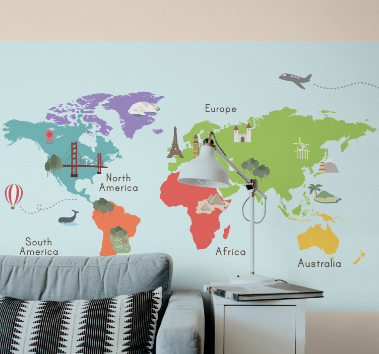 World map mural world map illustration - TenStickers