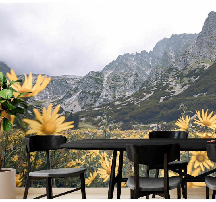 Yellow flower meadow flower mural - TenStickers