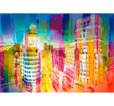 Colorful Gran Via Madrid Dining Room Wall Mural - TenStickers