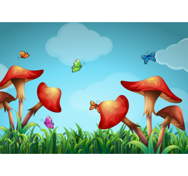 Fantasy sky with red mushrooms Children Wall Murals - TenStickers