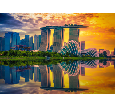 Reflexes of Singapore city at down mural wallpaper - TenStickers