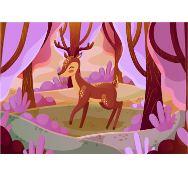 Pink tree in sprint with deer Children Wall Murals - TenStickers