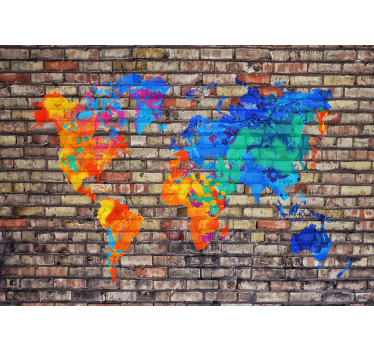 World map mural colorful geographic map - TenStickers