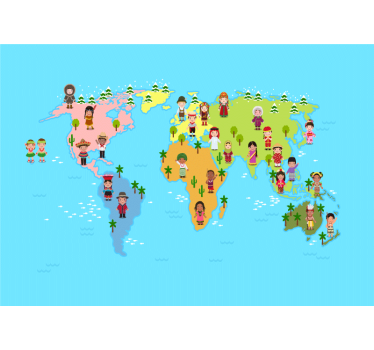 Cultural Map Characters world map mural - TenStickers