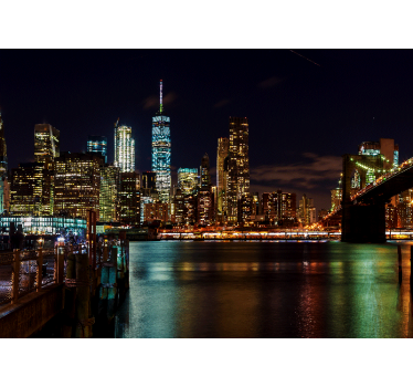 New york wall mural manhattan nightscape - TenStickers