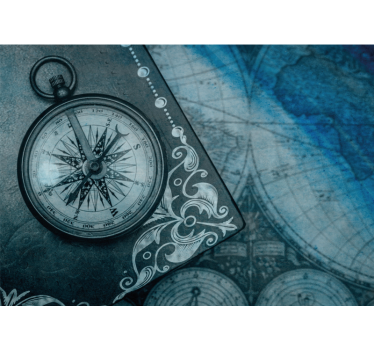 Ornate compass design world map mural - TenStickers