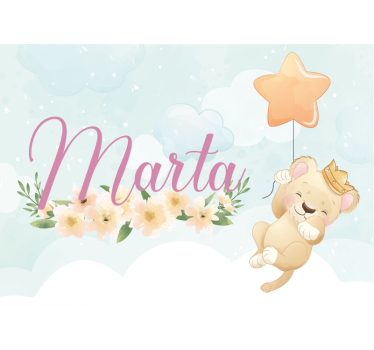 Kids wall mural cute lion with balloon - TenStickers