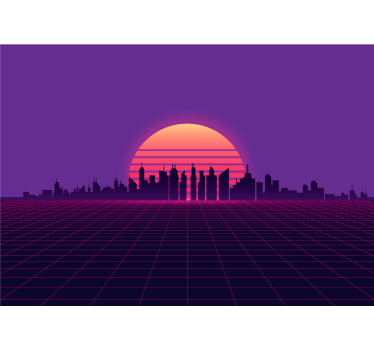City wall mural sunset cityscape silhouette - TenStickers