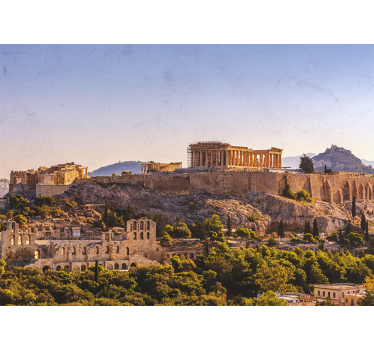 Broken City on Mountain fantasy mural - TenStickers