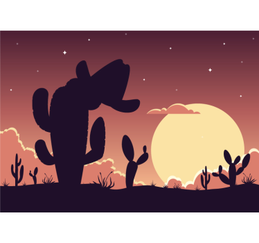 Cactus Sunset Silhouette kids wall mural - TenStickers