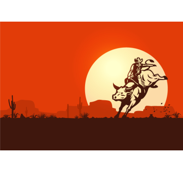 Cowboy riding a bull landscape wall mural - TenStickers