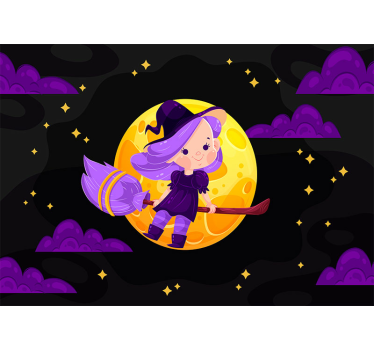 Teenage wall mural cute witch broomstick design - TenStickers