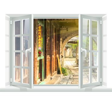 Window with old town view mural wallpaper - TenStickers