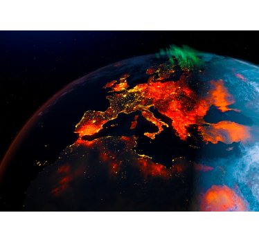 World map mural glowing european night sky - TenStickers