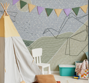 Kids wall mural japandi elephant design - TenStickers