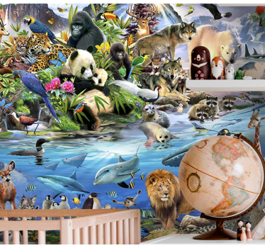 All kind of animals  mural wallpaper - TenStickers