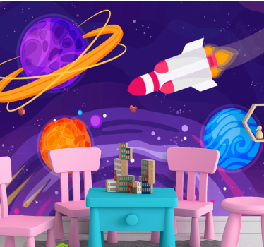 Cartoon galaxy spacecraft and planets Children Wall Murals - TenStickers