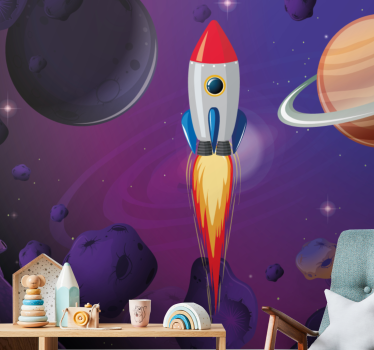 Cartoon rocket through space Children Wall Murals - TenStickers