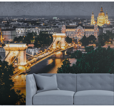 City wall mural chain bridge night view - TenStickers