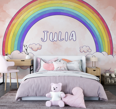 Cloudy rainbow with name Kids wall mural - TenStickers