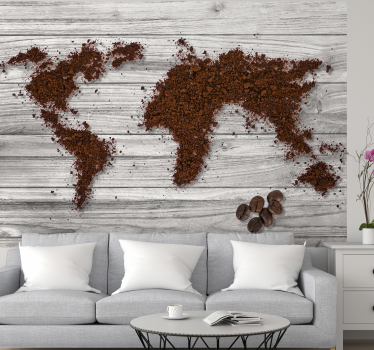Coffee Grounds world map mural - TenStickers