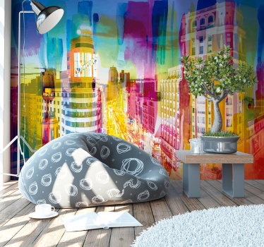 Colorful Gran Via Madrid Dining Room Wall Mural - TenStickers
