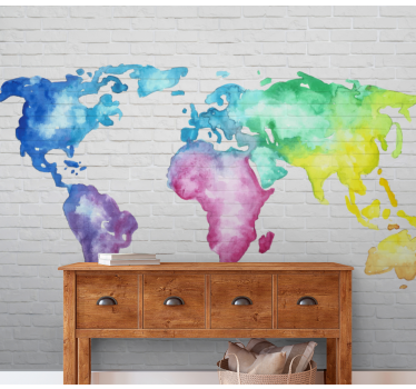 Colourful world map brink wall world map wall mural - TenStickers