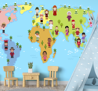 Cultural Map Characters world map mural - TenStickers
