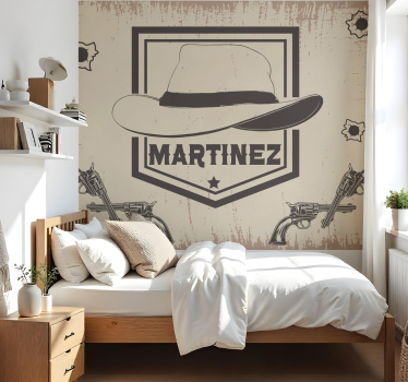 Teenage wall mural customizable cowboy theme - TenStickers