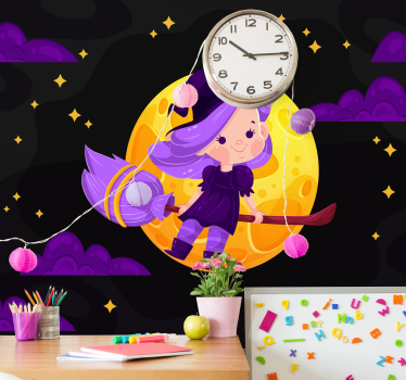 Teenage wall mural cute witch broomstick design - TenStickers