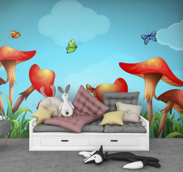 Fantasy sky with red mushrooms Children Wall Murals - TenStickers