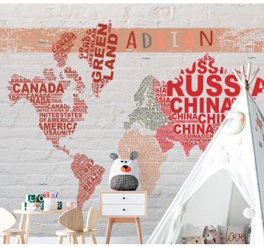 Global Map Labels world map mural - TenStickers