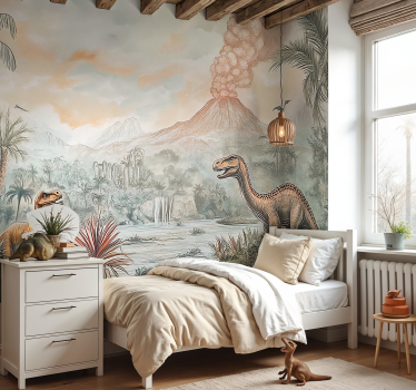 Jurassic landscape kids wall mural - TenStickers