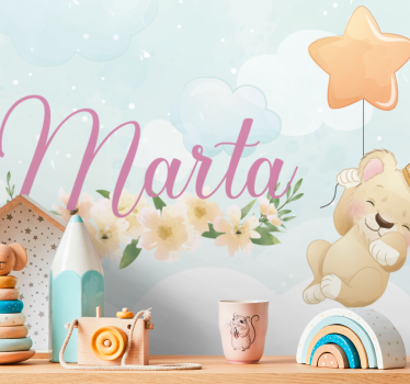 Kids wall mural cute lion with balloon - TenStickers