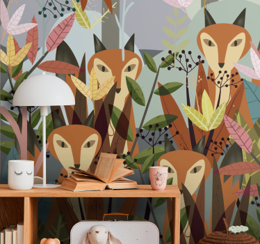 Kids wall mural foxes among foliage - TenStickers