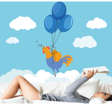 Kids wall mural singing rooster balloons - TenStickers
