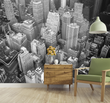 New York Wall Mural Aerial Black and White City - TenStickers