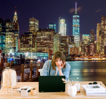 New york wall mural urban night skyline - TenStickers