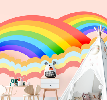 Rainbow background with clouds Children Wall Murals - TenStickers