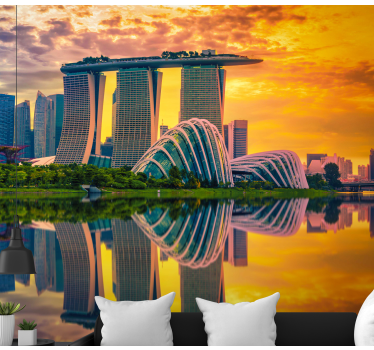 Reflexes of Singapore city at down mural wallpaper - TenStickers