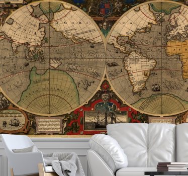 Retro Global Map world map mural - TenStickers