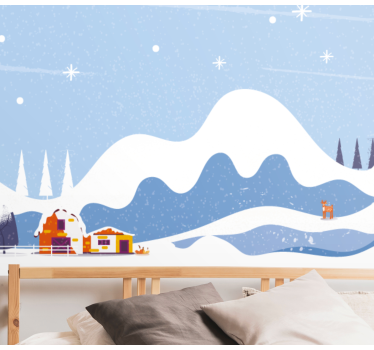 Drawn snowy mountain  kids wall mural - TenStickers