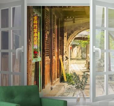 Window with old town view mural wallpaper - TenStickers