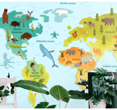 World map mural animal global adventure - TenStickers