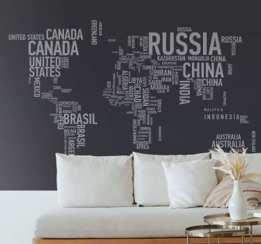 World map with names  world map wall mural - TenStickers