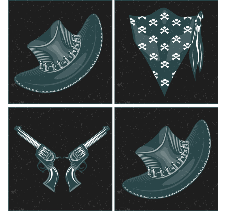 Cowboy hat, flock and revolvers coaster - TenStickers