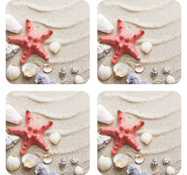 Starfish and shells on sand coasters - TenStickers