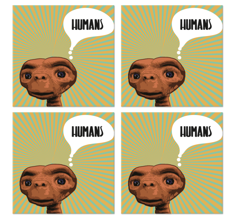 ET thinking about humans geek coasters - TenStickers